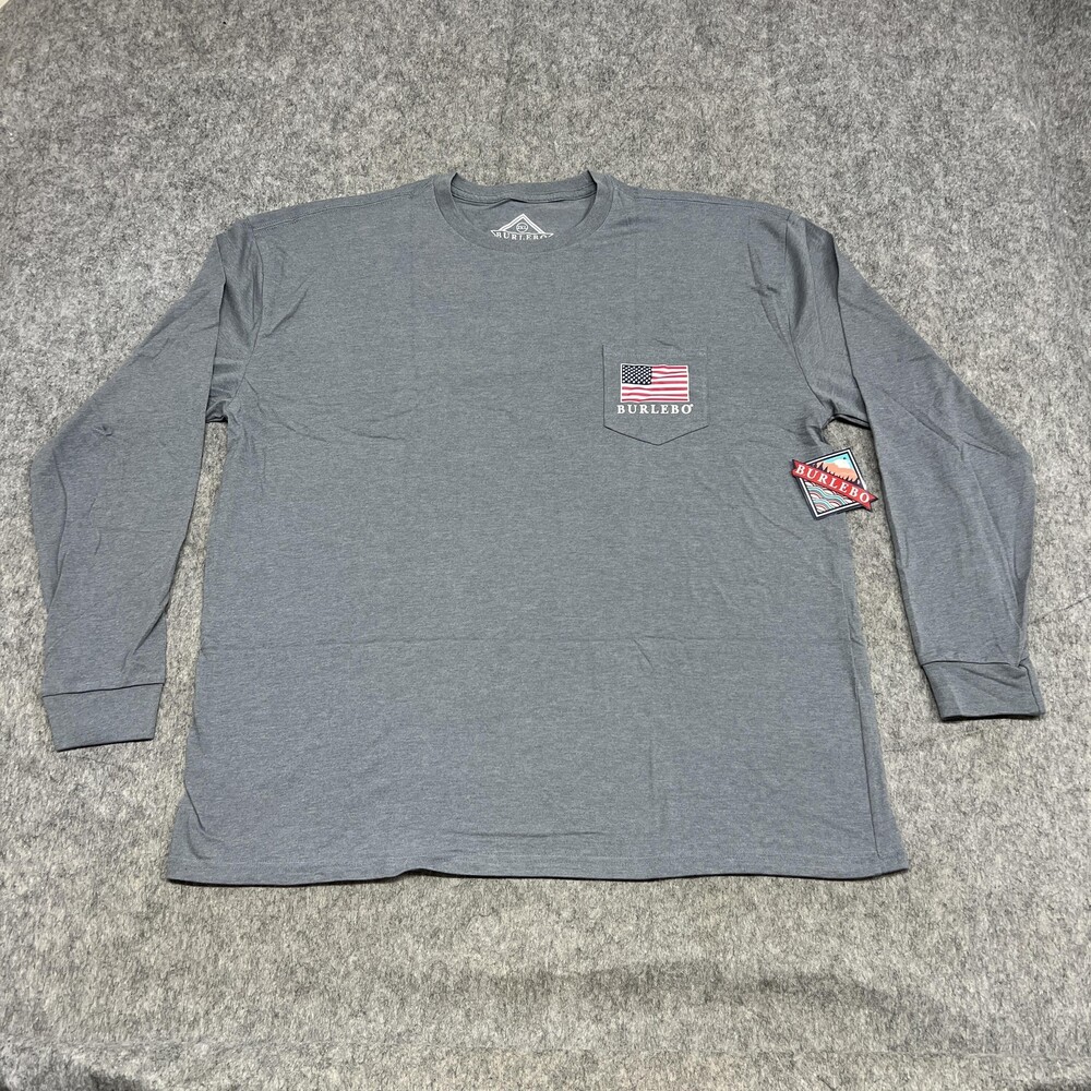Burlebo Shirt Mens 2XL Gray Blue Long Sleeve Pocket Reagan JFK USA Patriotic